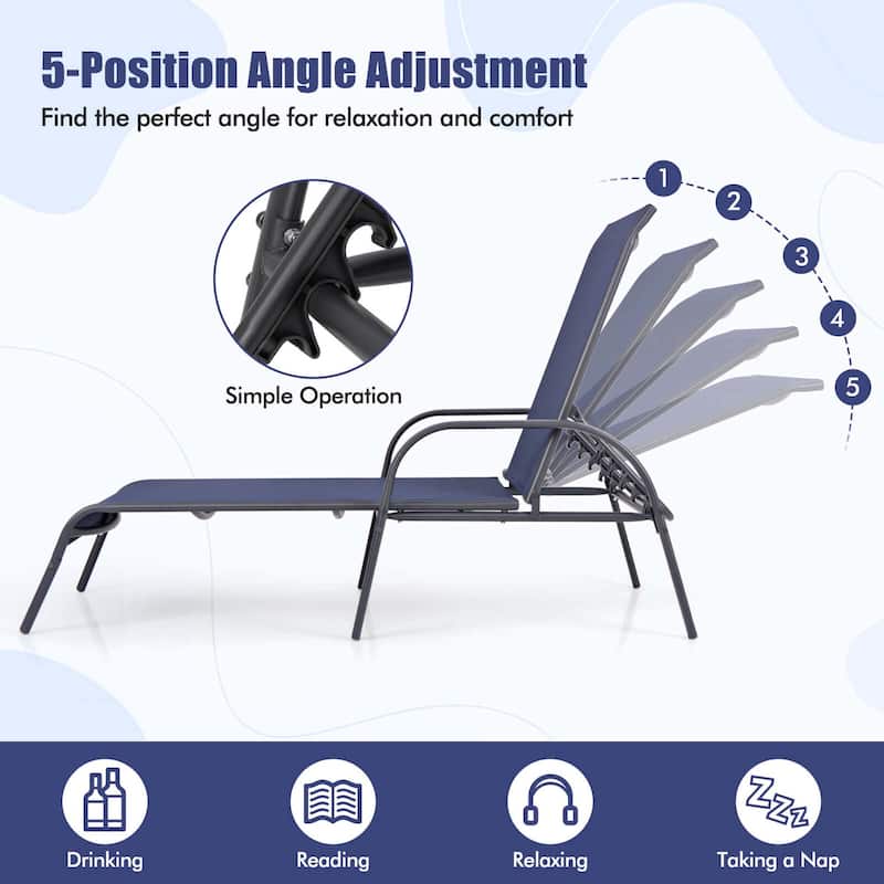 Costway Patio Lounge Chair Chaise Adjustable Reclining Armrest