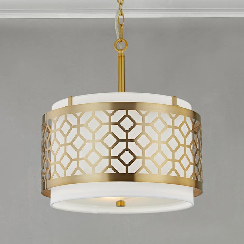 Melrose 2-Light Drum Metal Shade Pendant Light - Brushed Nickel - Antique Brass