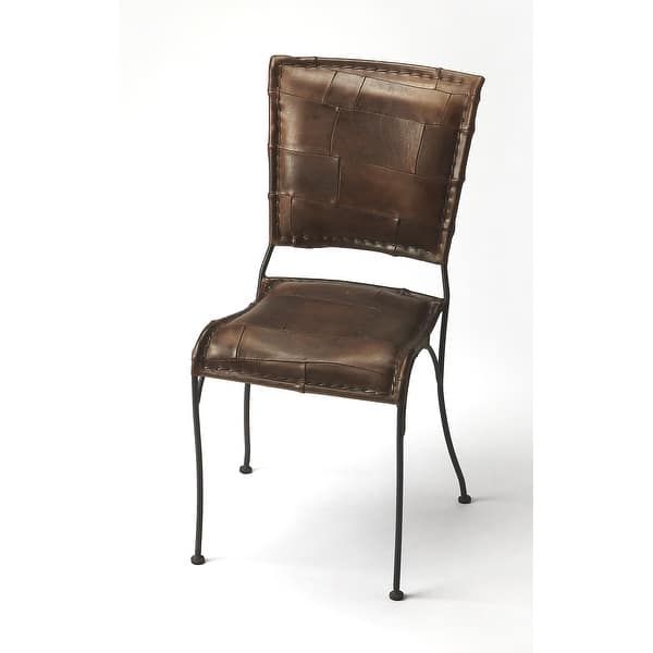 slide 1 of 1, Handmade Maverick Iron and Leather Side Chair (India) Brown