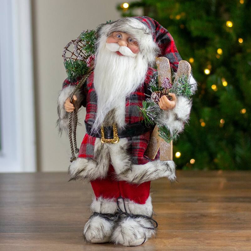 16" Alpine Chic Santa Claus with Snowshoes Skis Christmas Figure