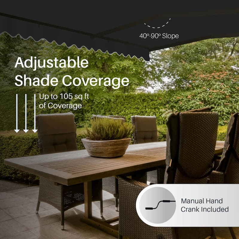 ALEKO Caribbean Manual Retractable Patio Awning - Black Frame - Onyx Black - 12 x 10 Feet
