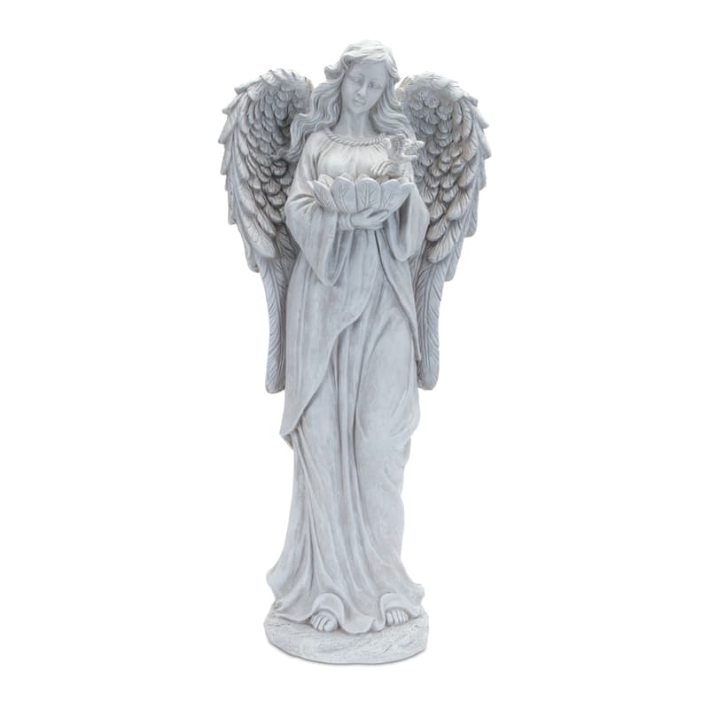 HomeRoots 29" Gray Polyresin Angel Statue - 12.50 in. x 28.50 in. x 7.50 in.