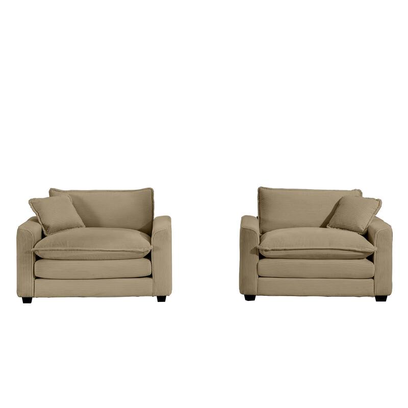 2 Pieces Deep Seated Sofa Set with Removable Armrests, 1+1Seat Flexible Combinations with Throw Pillows for Livingroom