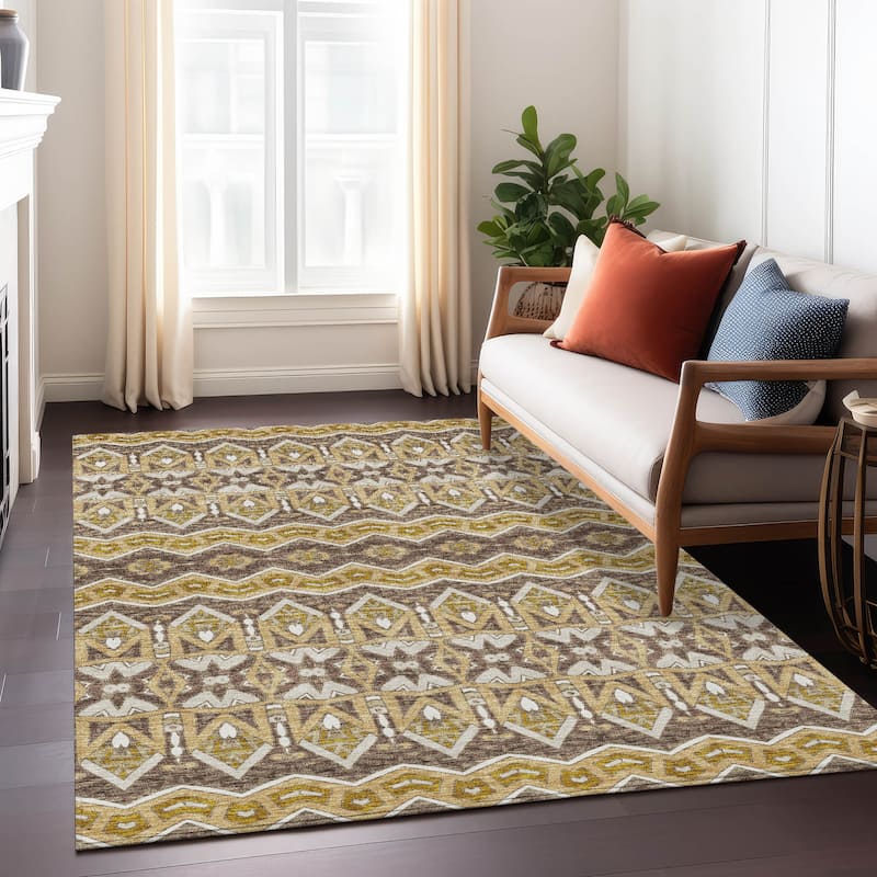 Machine Washable Indoor/ Outdoor Chantille Mosaic Global Rug