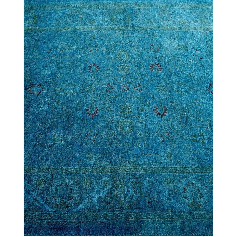 Overton Hand Knotted Wool Vintage Inspired Modern Contemporary Overdyed Blue Area Rug - 3' 2" x 5' 3"