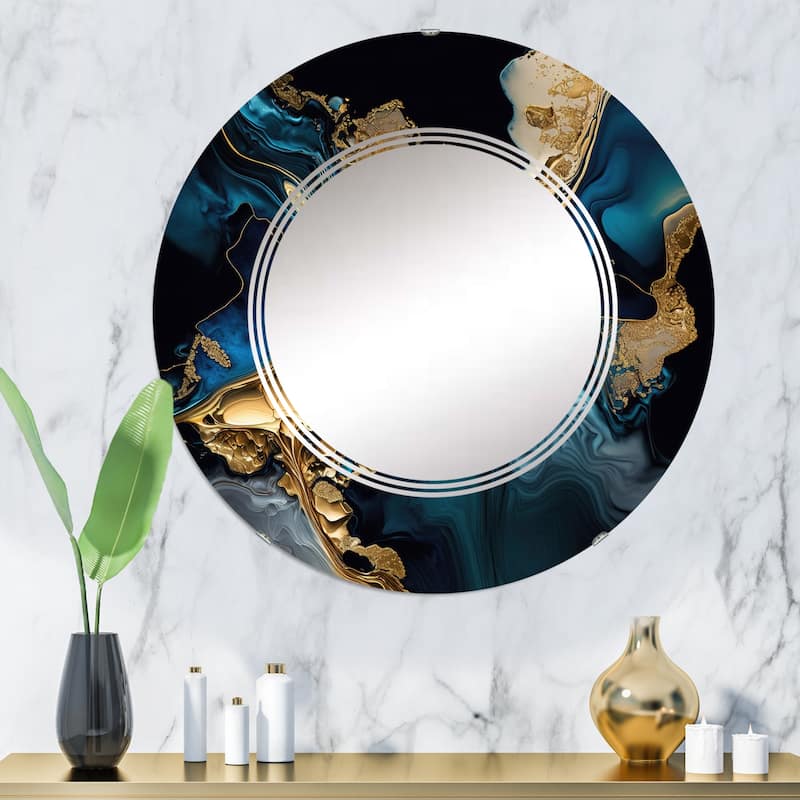 Designart 'Abstract Geode Marble Blue IV' Printed Abstract Marble Wall Mirror - 32in.x32in.