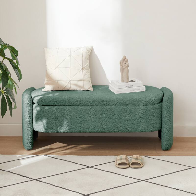 Modern Oval Storage Bench with Large Storage Space - Green