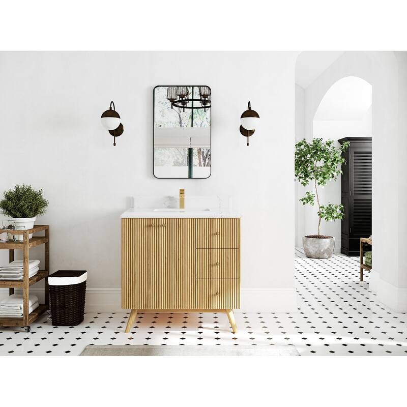 Willow Collections 36 in. W x 22 in. D Pasadena Solid Teak Center Sink Bathroom Vanity with Countertop