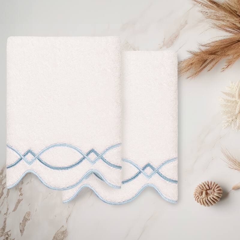 Authentic Hotel and Spa 100% Turkish Cotton DIAMOND CHAIN Scallop Embellished Towel Collection