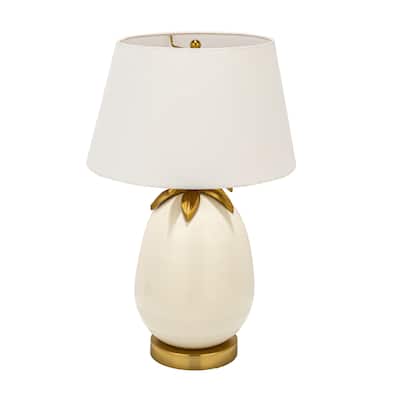 Metal Base Table Lamp with Pineapple Detail and Shade - 14.0"L x 14.0"W x 22.0"H