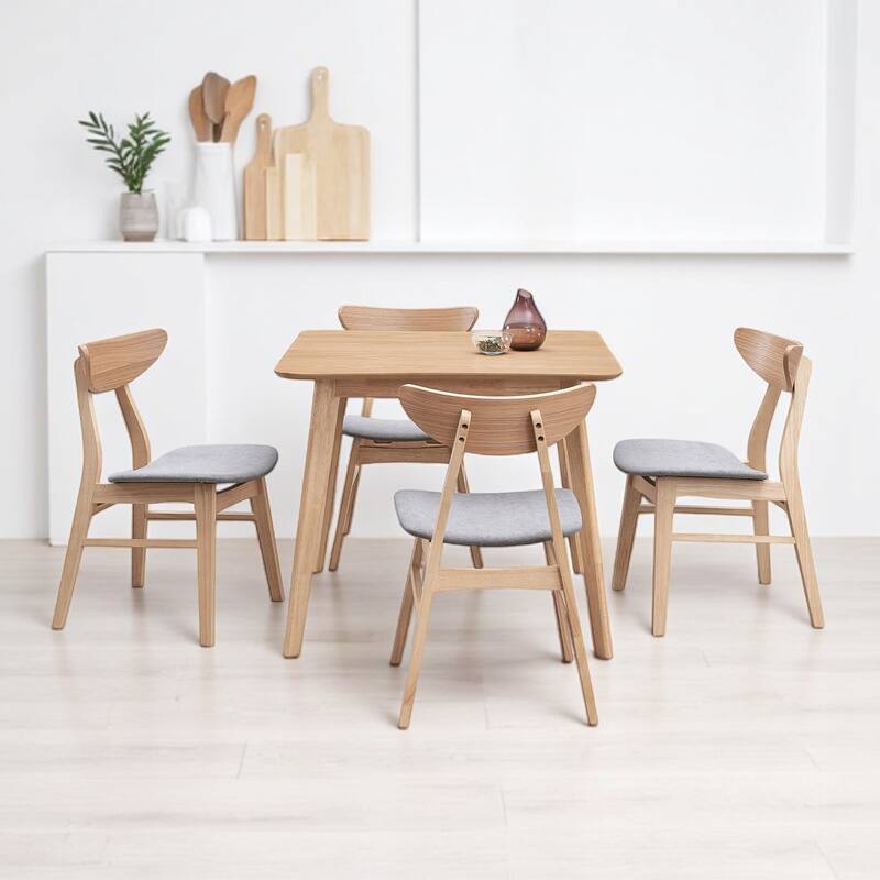 5-Piece Square Dining Table Set for 4, Solid Wood Legs, Upholstered Chairs, Modern Space-Saving Kitchen Furniture, Easy Assembly