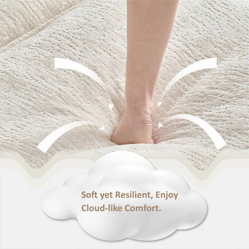 L Shaped Sectional Sofa with Movable Ottoman, Chenille Upholstered 4 Seater Sofa, Cloud Deep Seat Couch with Lumbar Pillow