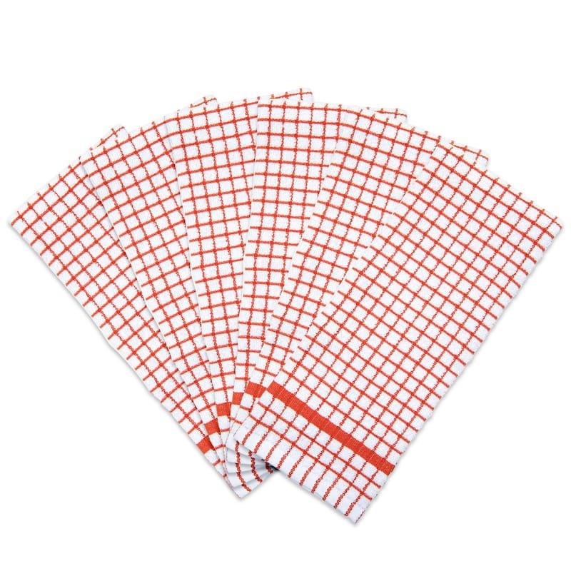 The Sloppy Chef Classic Checkered 6-Piece Kitchen Towels - 15x25 - CInnamon