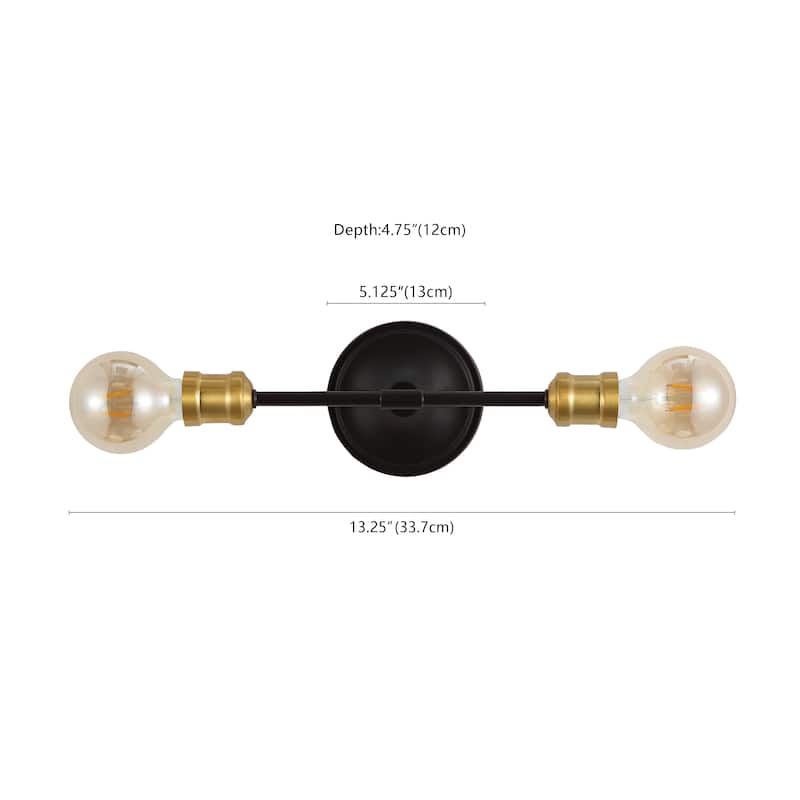 Grace 13.25" 2-Light Industrial Farmhouse Iron LED Vanity, Oil Rubbed Bronze/Brass Gold by JONATHAN Y
