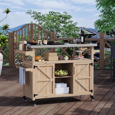 Outdoor Prep Table Grill Cart with Storage Cabinet for Patio BBQ