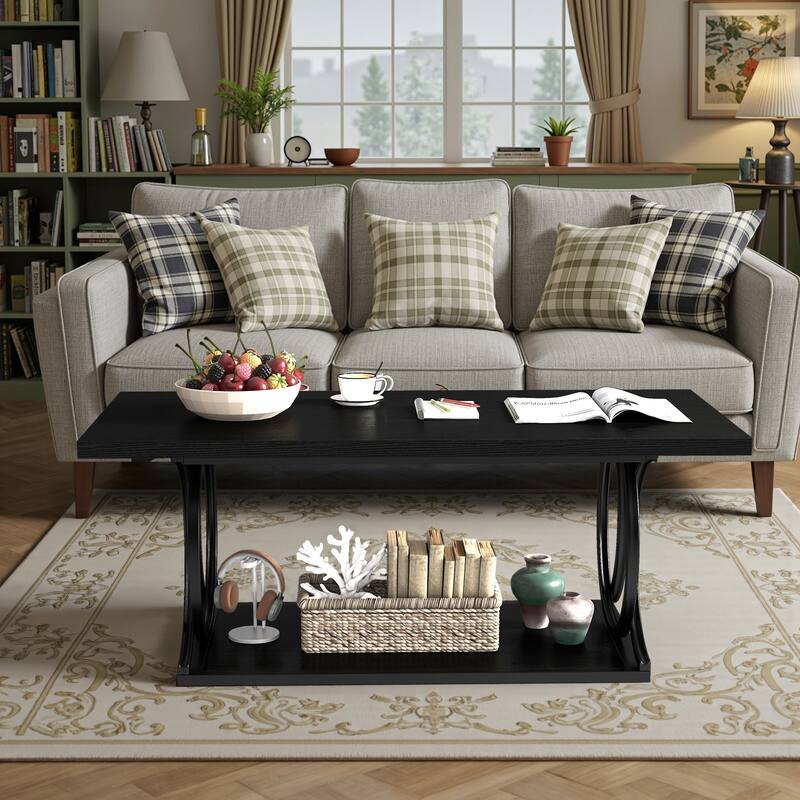 41.7-inch 2-Tier Rectangle Wood Coffee Table for Living Room - 41.7"L x 21.7"W x 17.7"H