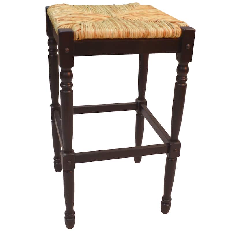 HomeRoots 29" Natural and Espresso Wicker and Solid Wood Backless Bar Height Bar Chair