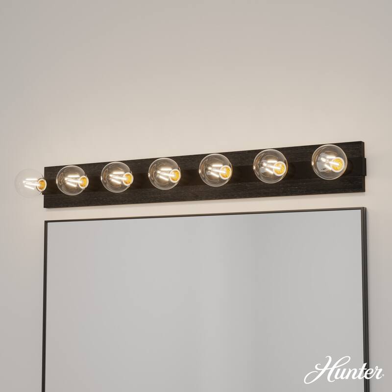Hunter Donelson Vanity Wall Light - Rustic, Farmhouse - Damp Rated! - 36" - 7 Light - Natural Iron-Dark Ash