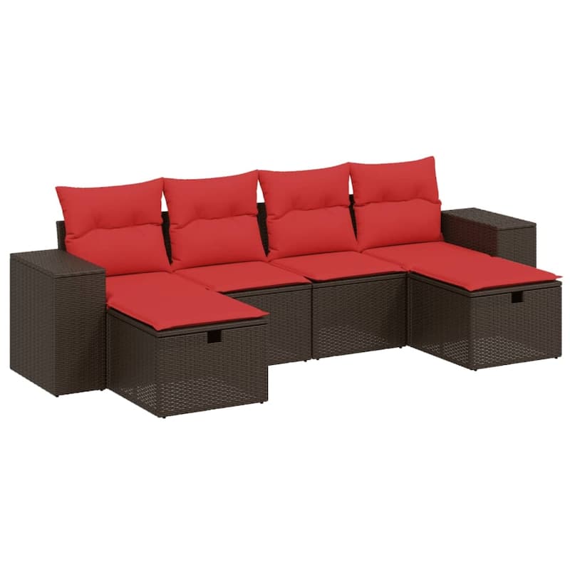 vidaXL Patio Sofa Set with Cushions Outdoor Furniture 6 Piece Poly Rattan - 21.7" x 24.4" x 27.2"