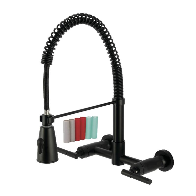 Kingston Brass Essex Double-Handle Wall-Mount Pre-Rinse Bridge Kitchen Faucet - Matte Black