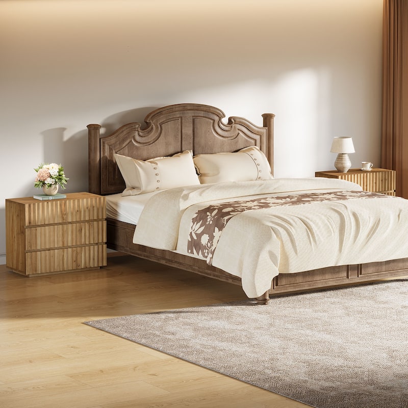 Oversized Solid Wood Nightstand with Drawers, 31.5" Night Stand Side Table Bedside Table End Table for Bedroom, Living Room