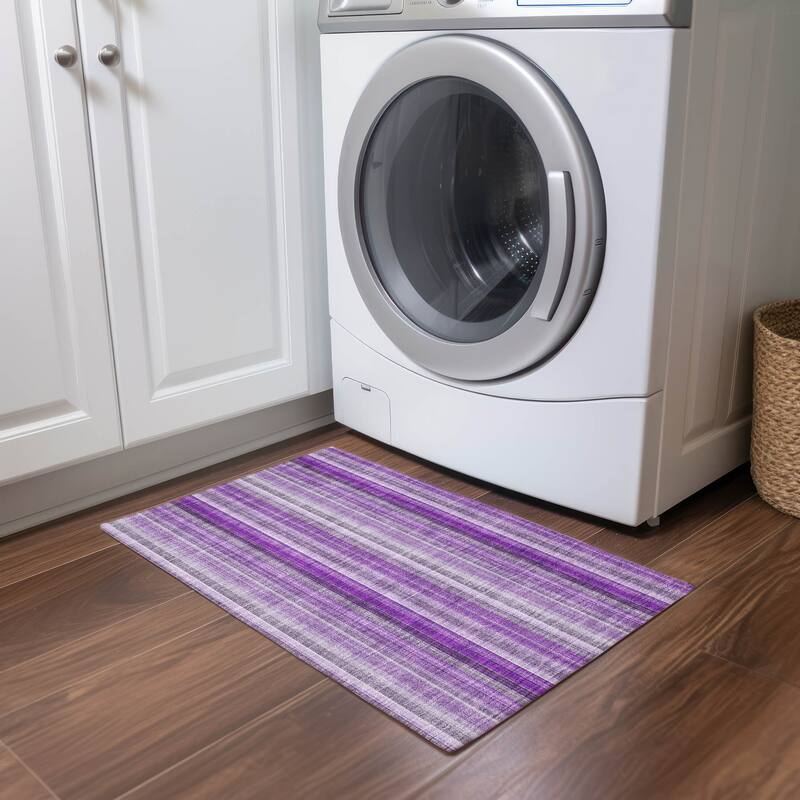 Machine Washable Indoor/ Outdoor Striped Chantille Rug