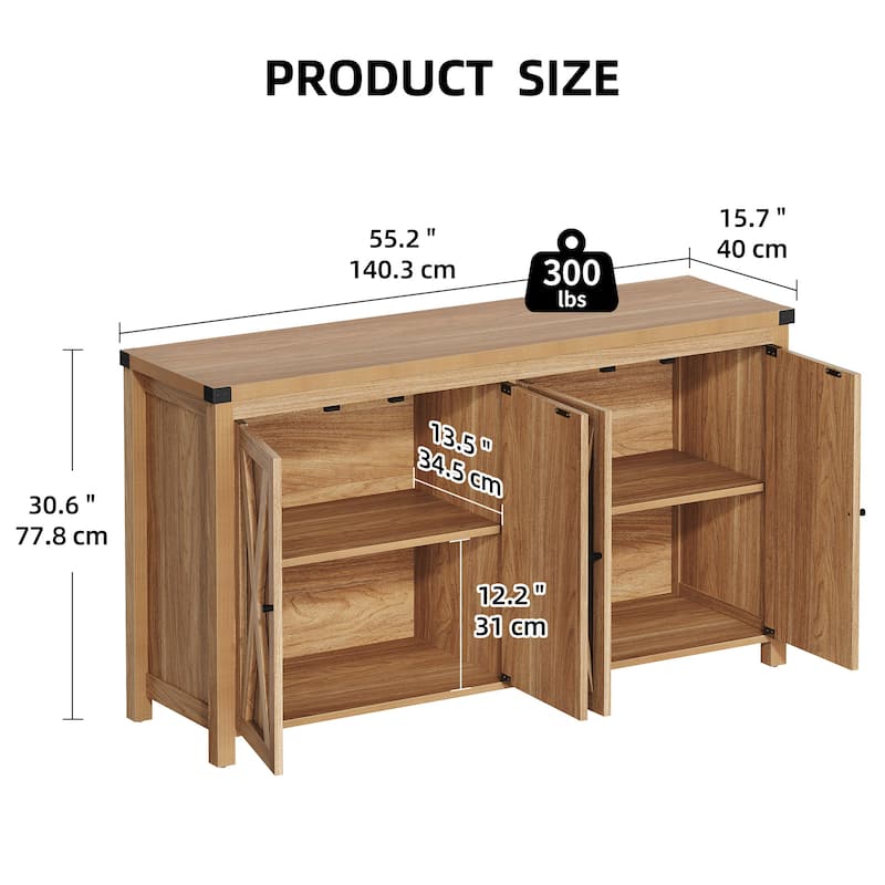 Moasis 55-inch Farmhouse Four-Door Buffet Cabinet Storage Kitchen Sideboard Buffet Table