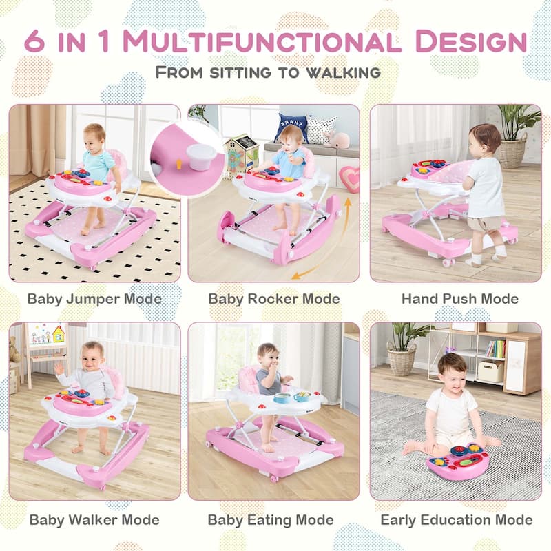 Honeyjoy 6 in 1 Baby Walker Adjustable Toddler Walker & Activity - See Details