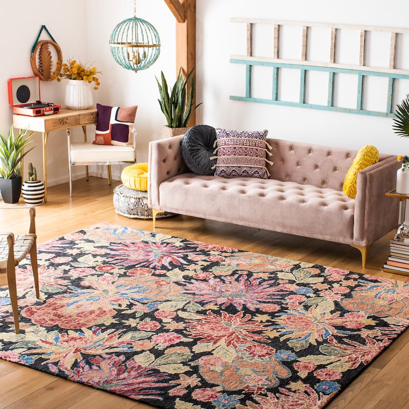 SAFAVIEH Handmade Jardin Yuta Floral Wool Rug - 8' x 10' - Charcoal/Red