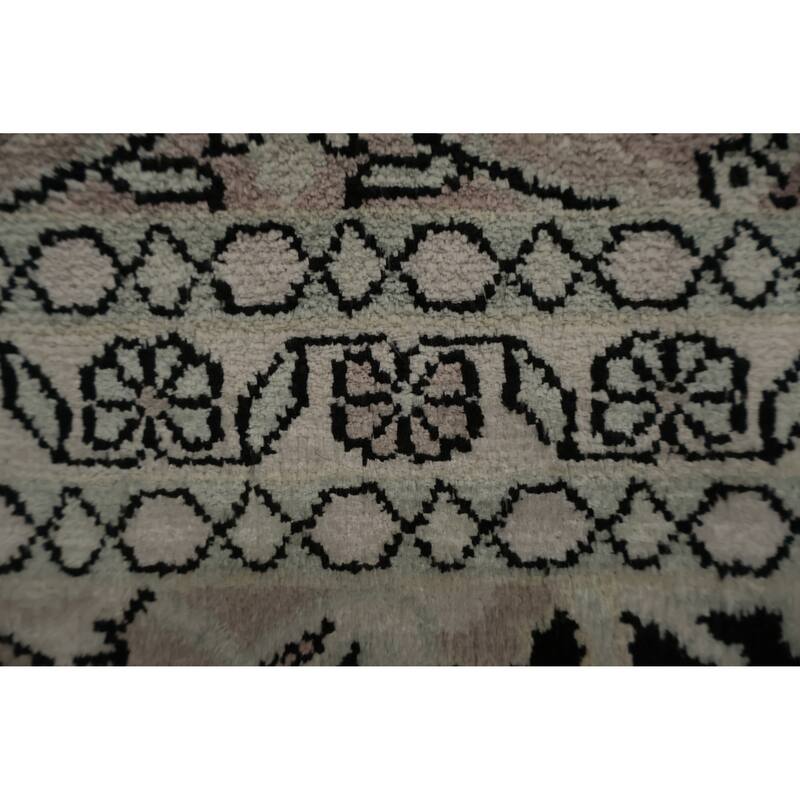 Hand Knotted Oriental Silk Carpet Traditional Floral Beige & Ivories Kashmir Area Rug - 10' 3'' X 7' 0''