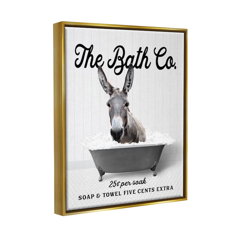 Stupell Vintage Donkey in Tub Framed Floater Canvas Wall Art Design by Lettered and Lined