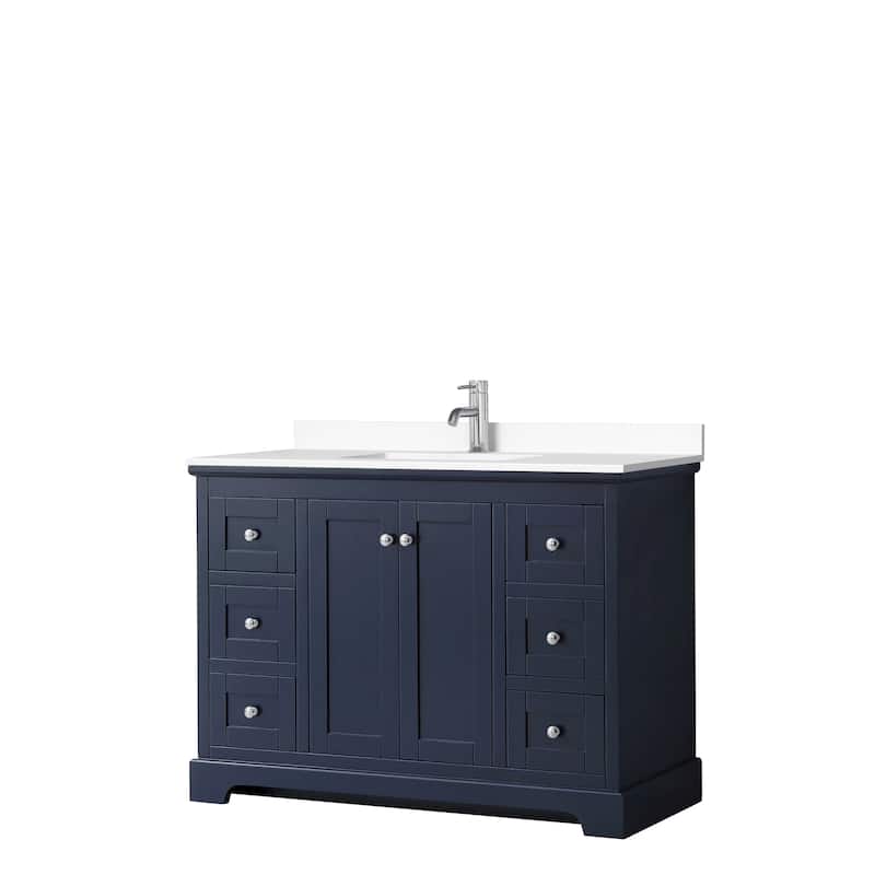 Avery 48 Inch Single Vanity, Cultured Marble Top - Dark Blue, Chrome Trim, White Cultured Marble Top