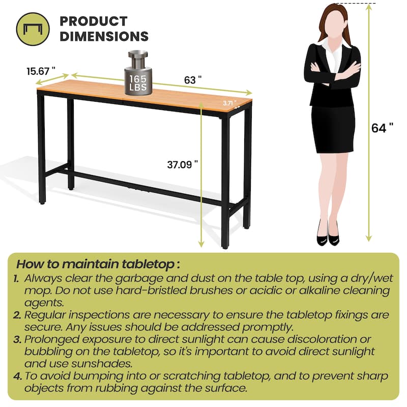 Crestlive Products Patio Outdoor Bar Table Rectangle Pub Table