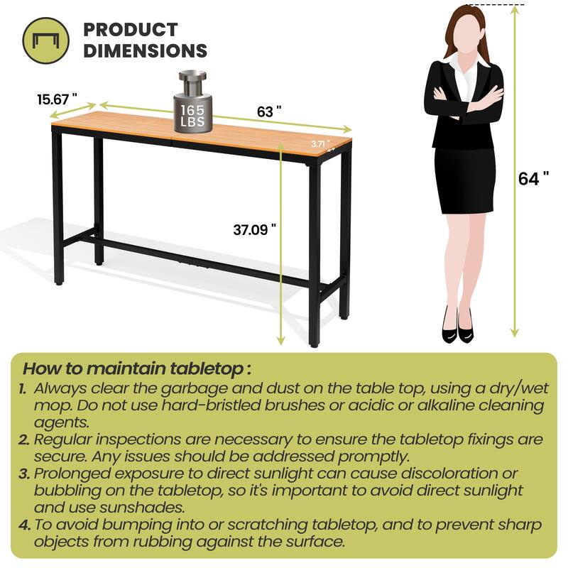 Crestlive Products Patio Outdoor Bar Table Rectangle Pub Table
