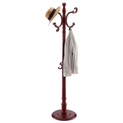 Wooden Coat Rack Stand with 11 Hooks and Anti-Tip Design Perfect for Entryway or Bedroom - 16.5” x 16.5” x 69.29”