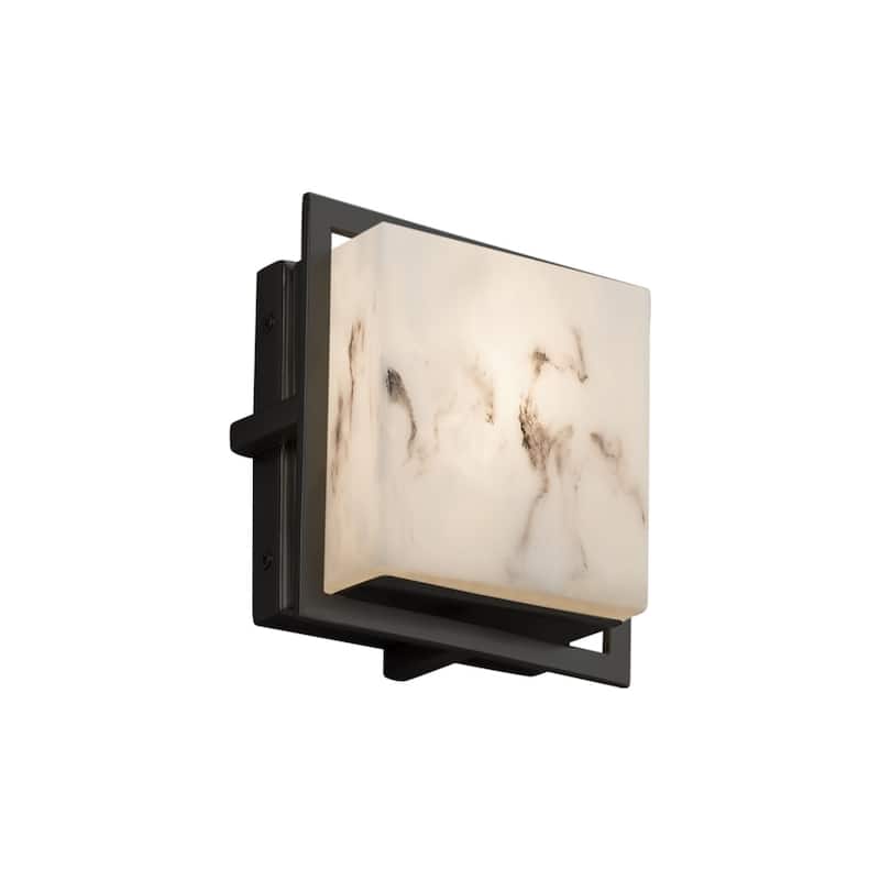 Justice Design LumenAria Avalon Matte Black ADA LED Outdoor Wall Sconce, Square Faux Alabaster Shade