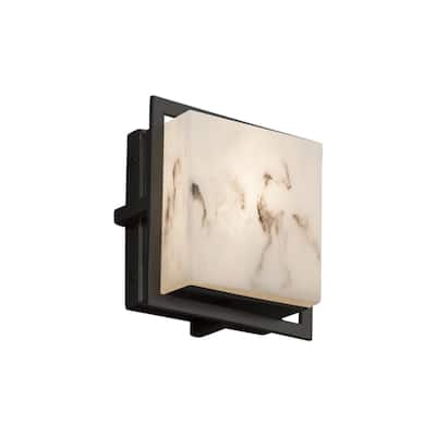 Justice Design LumenAria Avalon Matte Black ADA LED Outdoor Wall Sconce, Square Faux Alabaster Shade