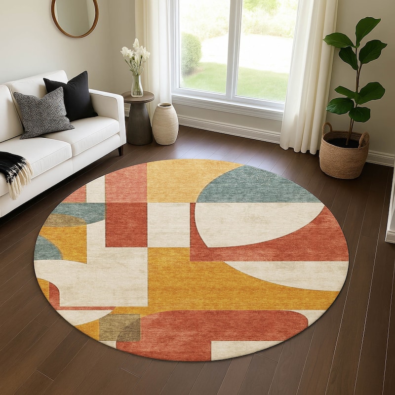 Premium Washable Super Soft Geo Modern Mayfield Rug - Coral - 8' x 8'