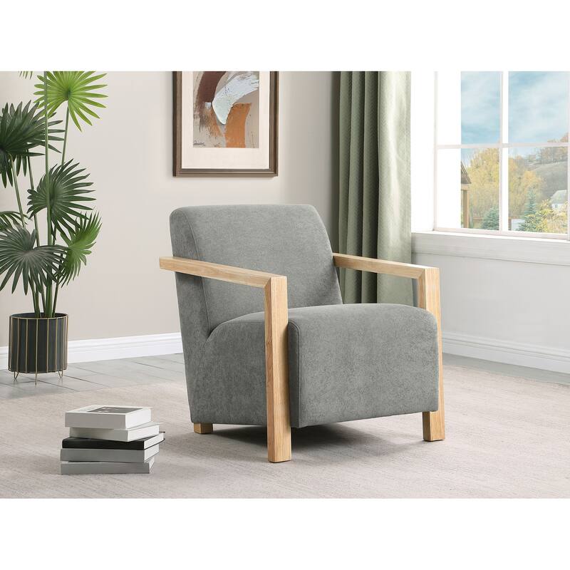 Diego Upholstered Accent Arm Chair With Wood Arms - Grey
