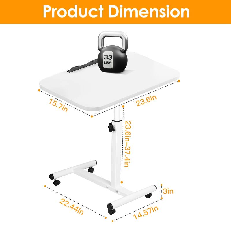 White Height Adjustable Standing Desk with Swivel Top and Lockable Wheels Perfect for Laptop Use