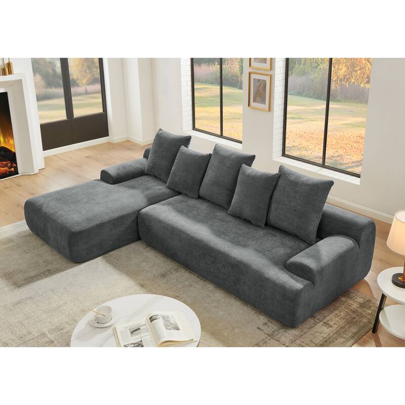 Modular L-Shaped Sectional Sofa with Chaise Lounge, Velvet Cloud Upholstered Floor Sofa, Compressed Sofa with Pillows聽
