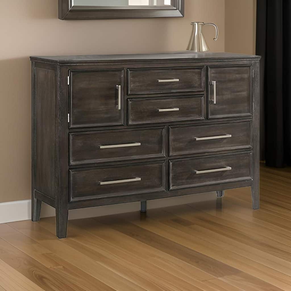 Wooden Dresser with 6 Spacious Drawers and 2 Cabinets, Brown