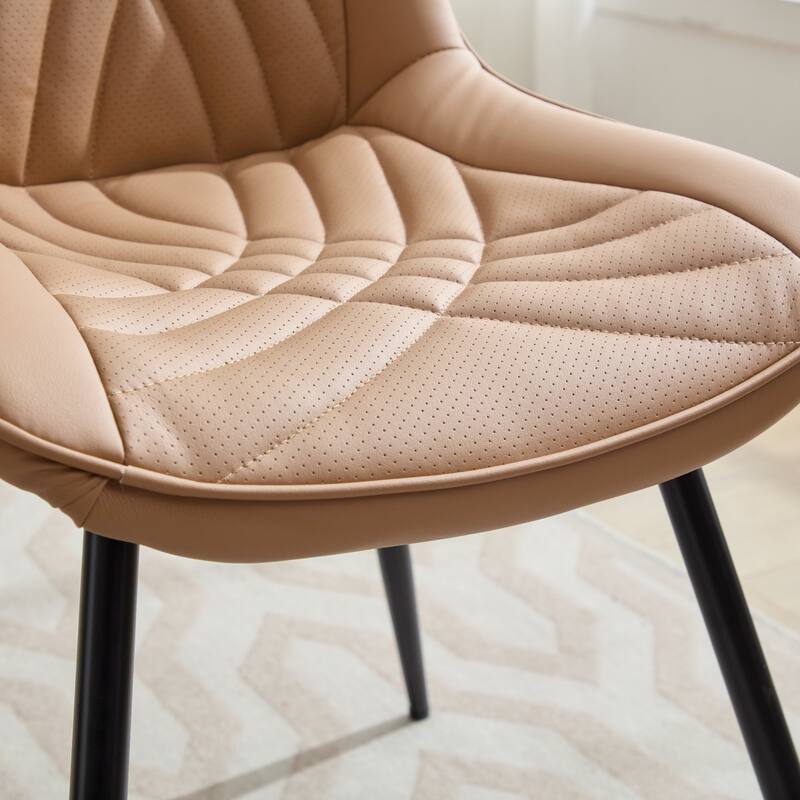 Dining Chairs Set of 2, Armless Upholstered PU Leather Dinner Chairs, Kitchen Chair with Curved Back and Metal Legs