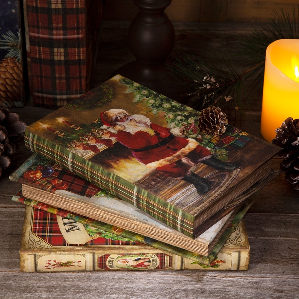 Glitzhome Set of 3 Christmas Assorted Santa's Book Boxes - Overstock - 32355617