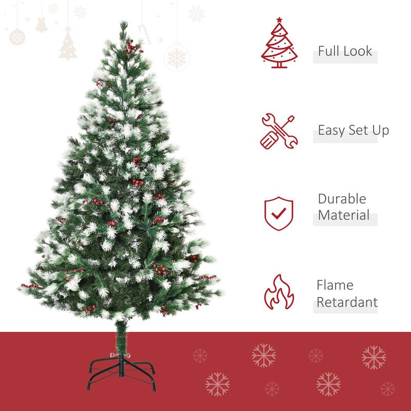 HOMCOM Flocked Christmas Tree with Mistletoe, Xmas Unlit Christmas Tree with Stand