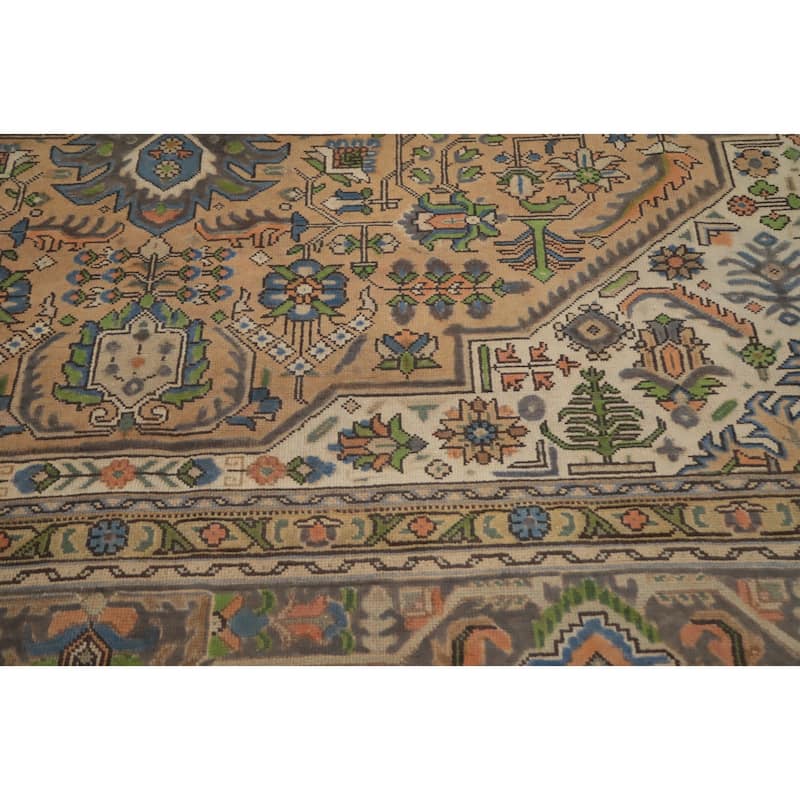 Hand Knotted Oriental 100% Wool Carpet Traditional Floral Peach Tabriz Area Rug - 11' 9'' X 8' 10''