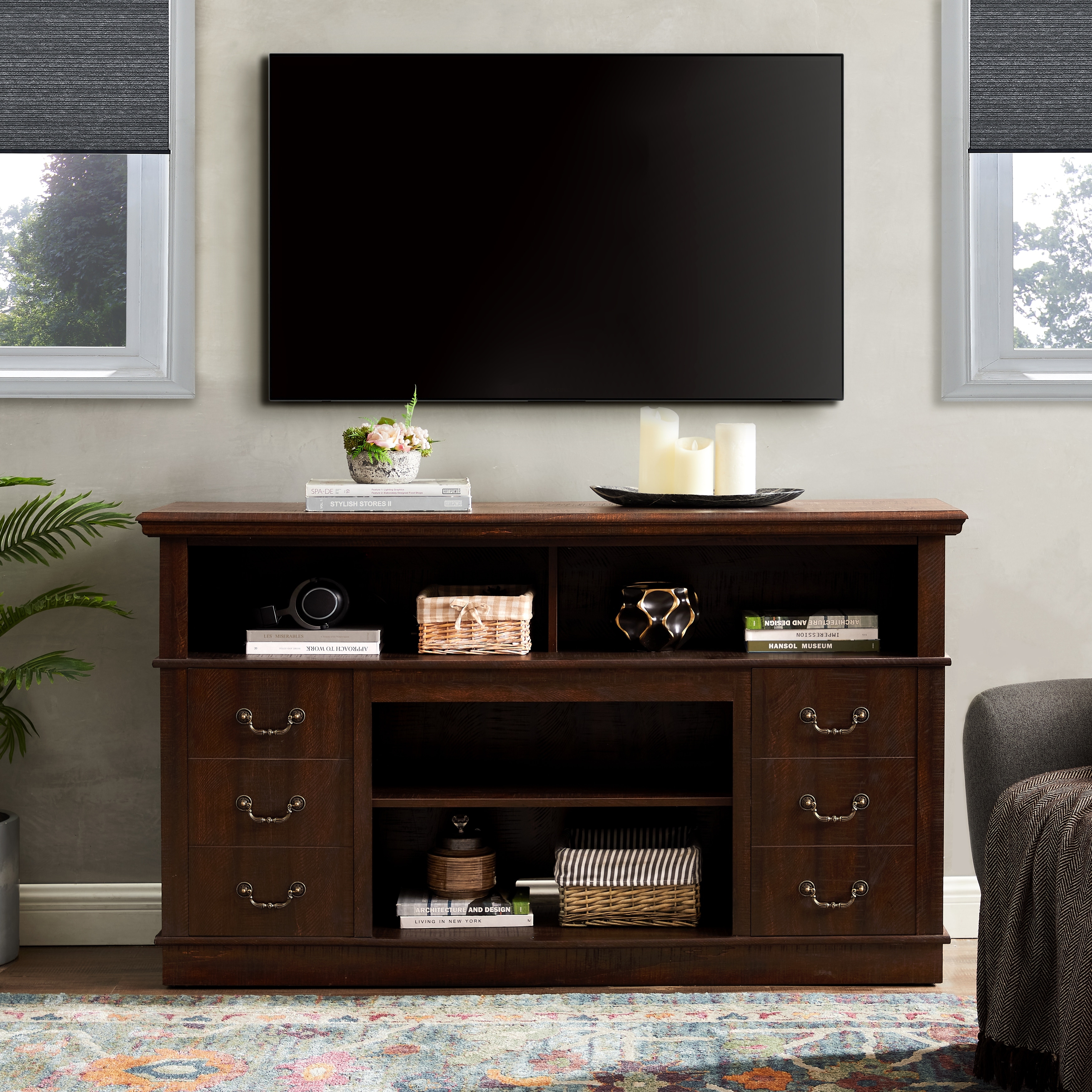 GDFStudio - Alveron 60" Wood and Metal TV Stand with Farmhouse Storage Design