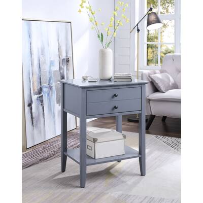 Side Table with USB Charging Dock and 1 Big Drawers for Living Room Bedroom Office End Table with Outlets - Grey