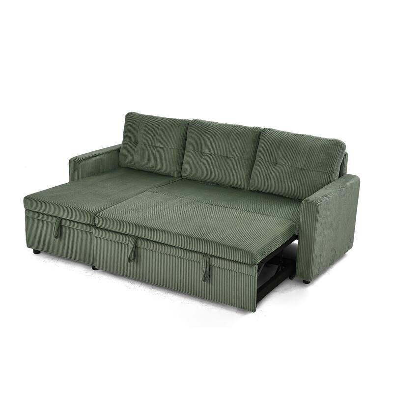 Tufted Convertible Corduroy/ Linen Modular Sectional Sofa with Storage Chaise