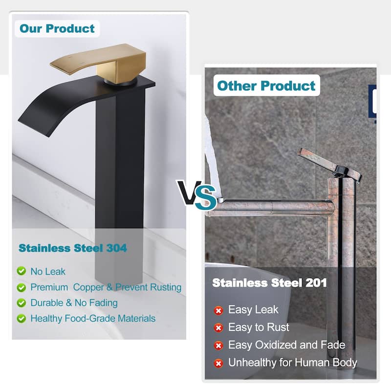 WOWOW Single Handle Single Hole Waterfall Bathroom Vessel Faucet